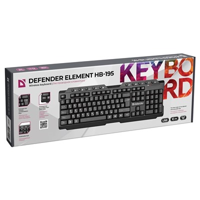 Клавиатура беспроводная Defender HB-195 Element мембранная USB (black)