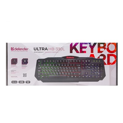 Клавиатура Defender HB-330L Ultra мембранная игровая с подсветкой USB (black)
