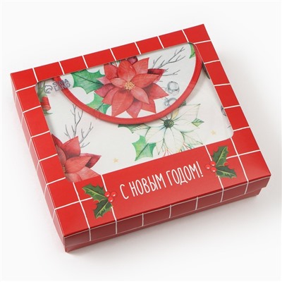 Набор подарочный "Этель" Christmas red flowers, фартук, полотенце, прихватка