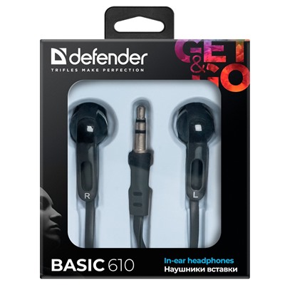 Проводные наушники с микрофоном внутриканальные Defender Basic 610 Jack 3,5  (black)