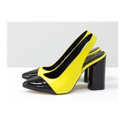 Дизайнерские неоновые туфли на высоком глянцевом каблуке, выполнены из натуральной итальянской кожи желтого и черного цвета, Новая Коллекция Весна-Лето от производителя Gino Figini, С-2015-02