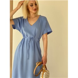 6458 Платье в стиле "оверсайз" с кулиской голубое (остаток: 42, 46)