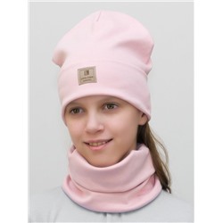 Комплект для девочки шапка+снуд Мишель (Цвет пудровый), размер 46-48; 56-58,  хлопок 95%