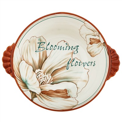 "Блуминг флауэрс (Blooming flowers)" Салатник фарфоровый 1,15л, 22,5х19х8,1см, с ручками, с деколью, отводка (Китай)