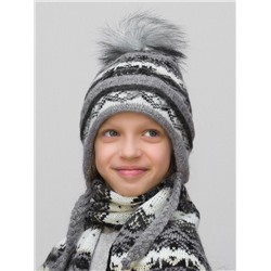 Комплект зимний для девочки шапка+шарф Анютка (Цвет черный), размер 52-54, шерсть 70%