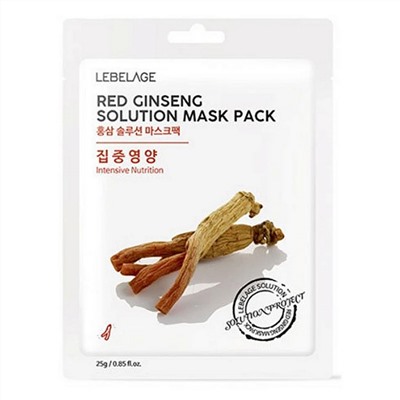 Lebelage Маска тканевая с красным женьшенем / Red Ginseng Solution Mask Pack, 25 г