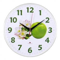 Часы настенные 2524-129 круг d=25см, основание белое "Зеленое яблоко" "Рубин" /1/10/