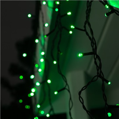 Гирлянда «Бахрома» 3 × 0.6 м, IP44, УМС, тёмная нить, 160 LED, свечение зелёное, 220 В