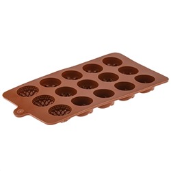 Форма силиконовая для шоколада (льда, мармелада) "Цветочное ассорти - 15 штук" 20х10,8см h1,5см, цвет - шоколадный (Китай)
