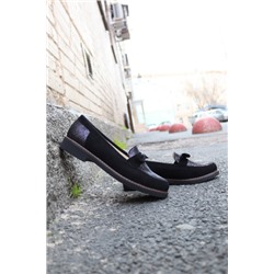 Женские туфли лоферы с бантиком черные