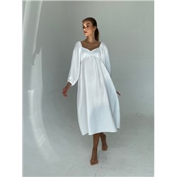 6614 Платье-миди с пышными рукавами белое (остаток: 44, 46, 48)