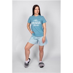 0932 Пижама женская (футболка+шорты) пыльно-голубой/полоска на нежно-голубом Be Friends
