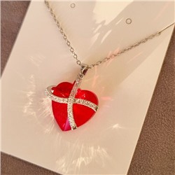 Кулон на цепочке сердце, цвет цепочки: серебристый, сердце цвет: красный, вставка: фианиты, 6,5ю, арт. 001.570