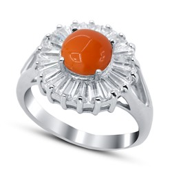 Серебряное кольцо с кораллом синт. и куб.цирконием