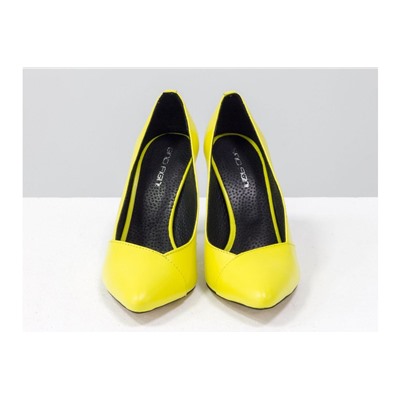 Яркие дизайнерские туфли - лодочки на шпильке из натуральной кожи шикарного желтого цвета на черной кожаном подкладе, Новая коллекция от Gino Figini, Т-1701-24