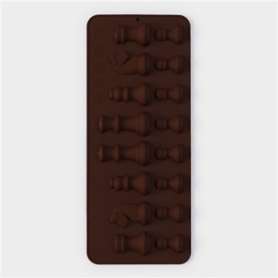 Форма для кондитерских украшений Доляна «Шахматы», силикон, 20,6×8,8 см, 16 ячеек, цвет коричневый