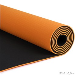 Коврик для йоги и фитнеса спортивный гимнастический двухслойный TPE 6мм. 183х61х0,6 цвет: оранжевый / YM2-TPE-6O / уп 12/