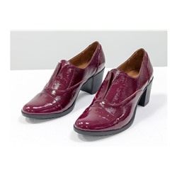 Красивые и удобные туфли дерби из натуральной лаковой кожи бордового цвета на невысоком устойчивом каблуке, Т-4-09