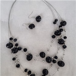 Колье и серьги бижутерия женская из камней, цвет: черный, арт.001.813