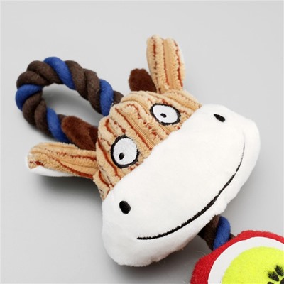 Игрушка для собак 3-в-1 "Корова": канатная, мягкая с пищалкой, войлочный мяч, 30 см