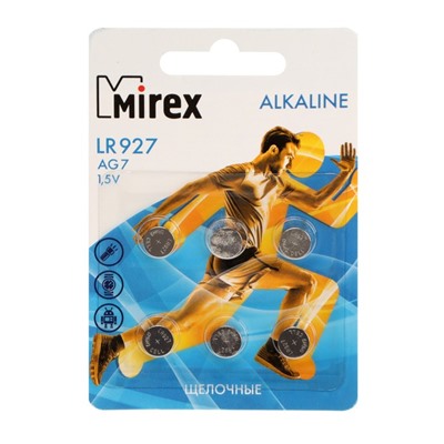 Батарейка алкалиновая Mirex, LR927, AG7, 1.5В, блистер, 6 шт