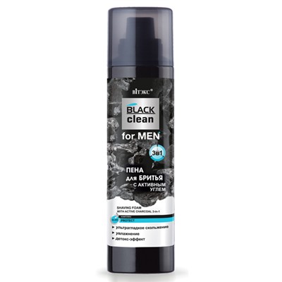 Витекс BLACK CLEAN FOR MEN Пена для бритья с активным углем 3 в 1, 250 мл