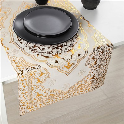 Салфетка ажурная для стола «Восток», 84×40 см, ПВХ, цвет золотой