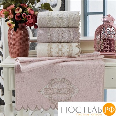 Набор полотенец Карвен "DAMASK"гипюр с кружевом,бамбук 30*50/50*90/70*140 HS1717 v2 krem/кремовый