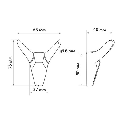 Крючок мебельный CAPPIO HORN, двухрожковый, черный