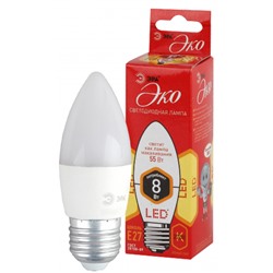Лампа светодиодная ЭРА RED LINE LED B35-8W-827-E27 R E27, 8Вт, свеча, теплый белый свет ECO /1/10/100/