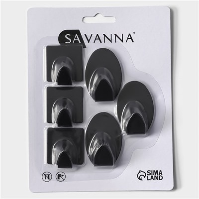 Крючки самоклеющиеся SAVANNA Black Loft, 6 шт, металл, 1,9×5,3×3,5 см, цвет чёрный