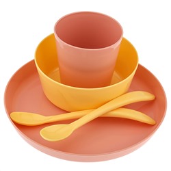 "Lalababy" Набор посуды пластмассовый "Follow Me" 5 предметов: стакан 270мл, тарелка, миска, ложка - 2шт, персиковая карамель (Россия)