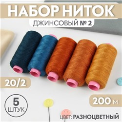 Набор ниток джинсовый №2, 20/2, 200 м, 5 шт, цвет разноцветный