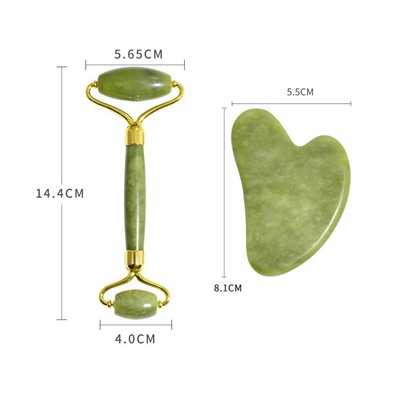 Нефритовый набор для массажа Гуаша (Ролик ГЛАДКИЙ + скребок)