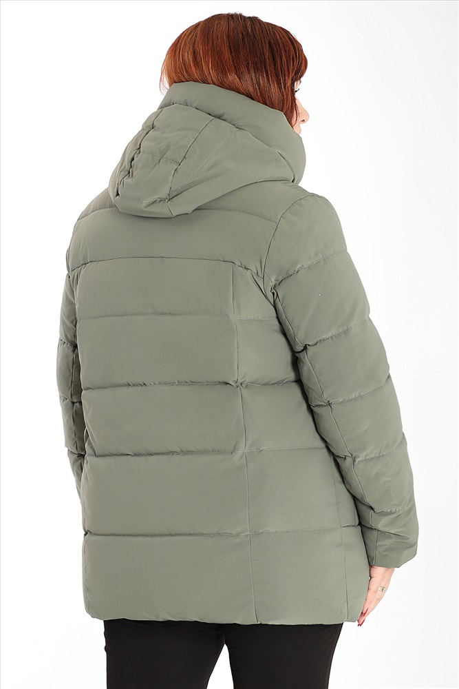 Куртка с капюшоном на молнии зимняя женская оливкового цвета - SPirk.ru