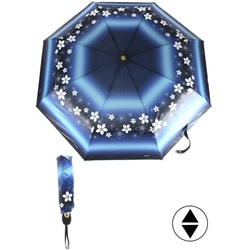 Зонт женский ТриСлона-L 3821 В,  R=58см,  суперавт;  8спиц,  3слож,  набивной "Эпонж",  синий/голубой  (цветы)  260763