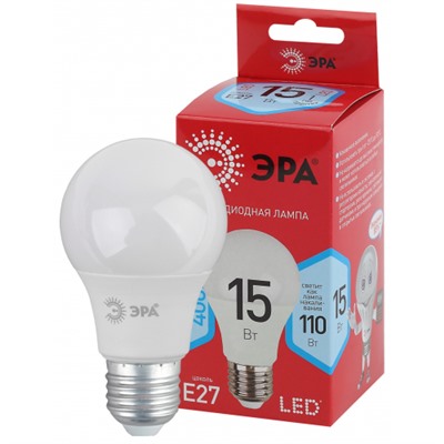 Лампа светодиодная ЭРА RED LINE LED A60-15W-840-E27 R E27, 15Вт, груша, нейтральный белый свет /1/10/100/