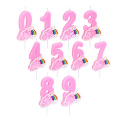 FNtastic Свеча для торта - цифра, с декором, 8 см, цвет розовый, парафин, пластик, (0-9)