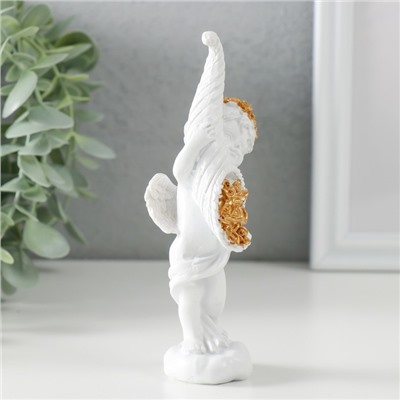 Сувенир полистоун "Белоснежный ангел с рогом с розами" 5,5х4,5х13,5 см