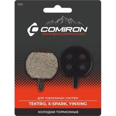 Колодки тормозные органические COMIRON RESIN P01, для тормозных систем: TEKTRO, X-SPARK, YINXING, блистер 2 шт. /уп 50/200/