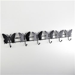 Вешалка на 6 крючков 57×10×3,5 см "Бабочки", цвет чёрный