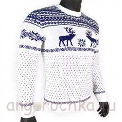 Шерстяной свитер с оленями с темно-синим рисунком - 120.4