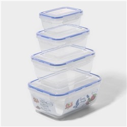 Набор контейнеров пищевых, воздухонепроницаемых 4 шт: 0,4 л, 0,8 л, 1,4 л, 2,3 л, микс