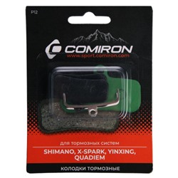 Колодки тормозные органические COMIRON RESIN P12, для тормозных систем: SHIMANO, X-SPARK, YINXING, QUADIEM, с пружиной, блистер 2 шт /уп 50/200/