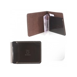 Зажим для купюр Premier-Z-933 натуральная кожа  (зажим-скрепка,  внешний карман д/карт)  коричневый тем гладкий (88)  234570