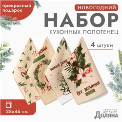 Набор полотенец Доляна "Зимние праздники" 28х46 см - 4 шт, 100% хл, вафля 160 г/м2