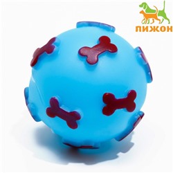 Игрушка пищащая "Мяч Косточки" для собак, 5,5 см, голубая