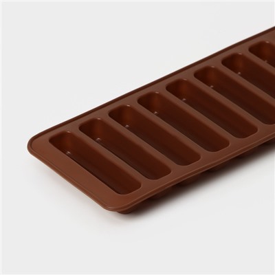 Форма для шоколада Доляна «Прямоугольник», силикон, 26×9,5 см, 10 ячеек (7,5×1,7 см), цвет коричневый