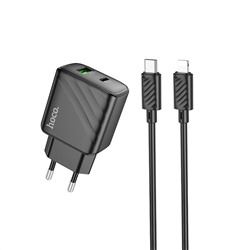 Адаптер Сетевой с кабелем Hoco CS23A Sunlight PD+QC USB/Type-C 30W (Type-C/Lightning) (black)