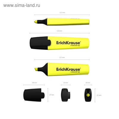 Маркер текстовыделитель ErichKrause V-12, 0.6-5.2 мм, флуоресцентные чернила на водной основе, жёлтый